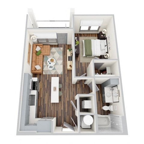 Floor plan for 1 bed, 1 bath, 616 sqft